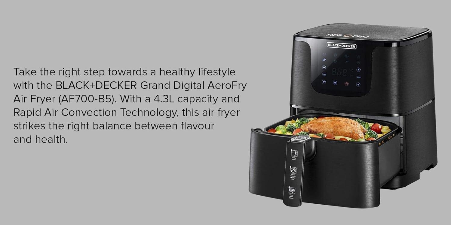 Black+Decker XL Digital Air Fryer Oven 1500W 12L, 10 Presets 360° Rapid Air  Convection, AOF100-B5 2 Years Warranty