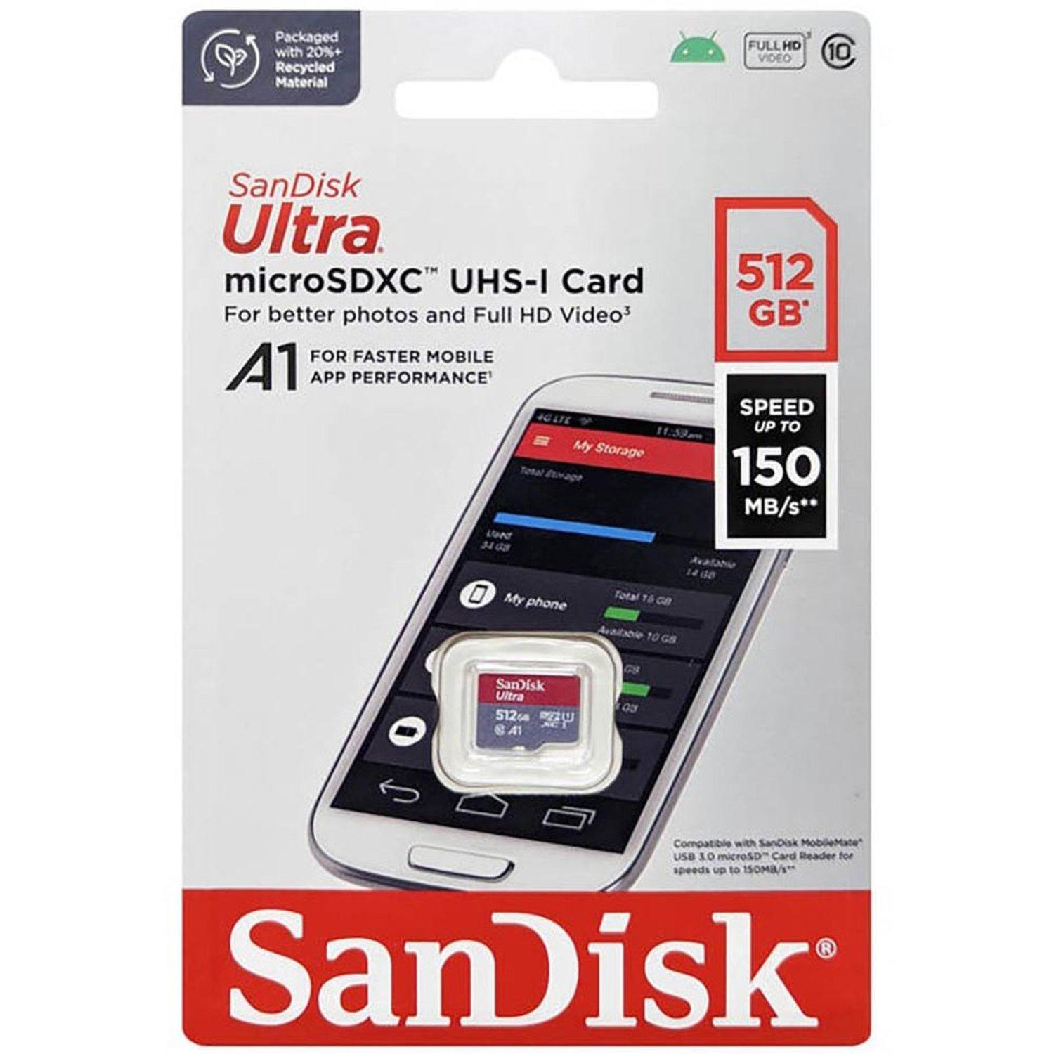 Sandisk Ultra UHS I MicroSD Memory Card 512GB Red/Grey SDSQUAC