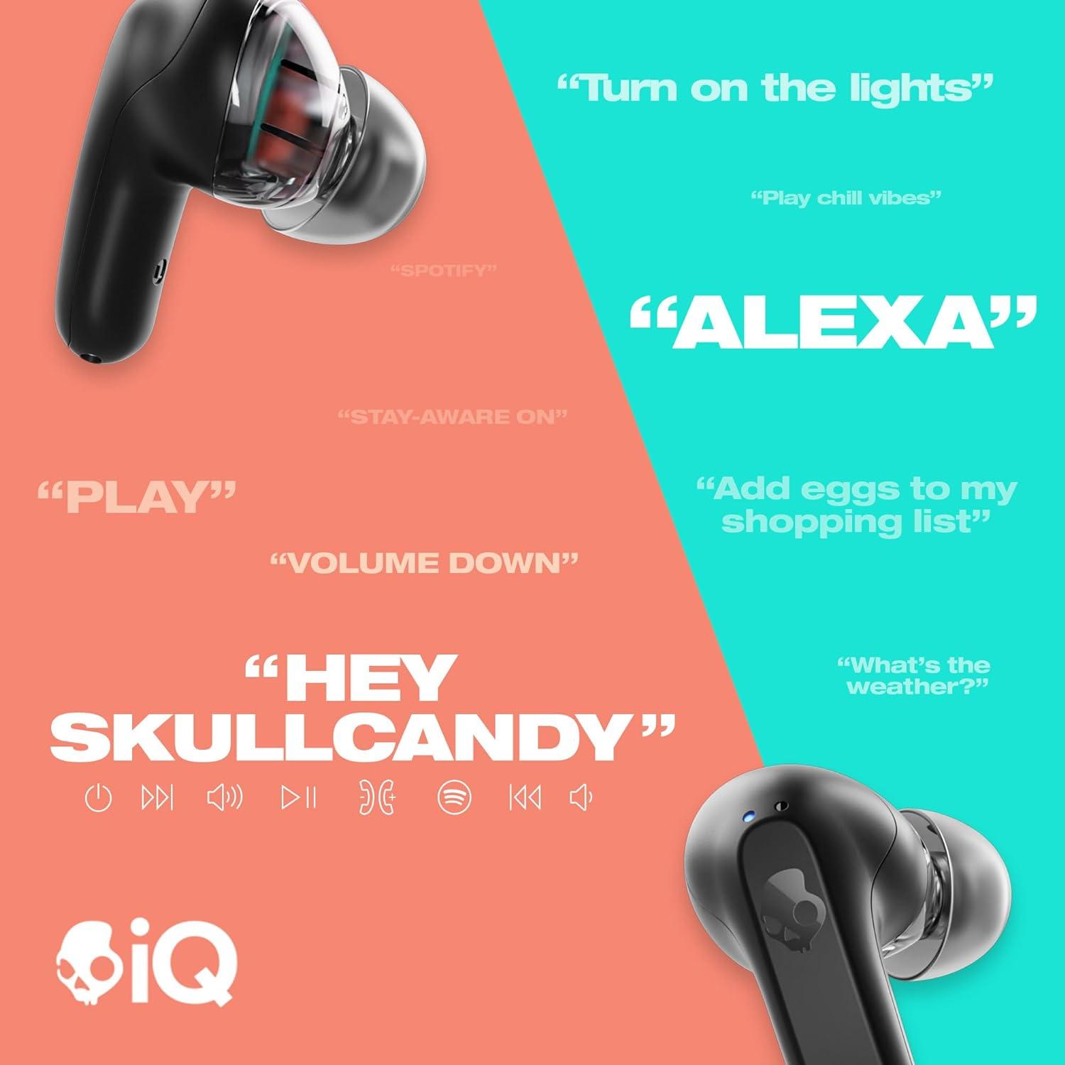 Skullcandy Rail Wireless Earbuds with Skull iQ App Integration and AI Microphone 42 Hours Battery Bluetooth